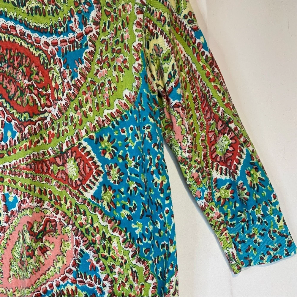 TALBOTS Women’s Size M Medium Sweater Cardigan 3/4 Sleeve Floral Mosiac - Picture 5 of 16